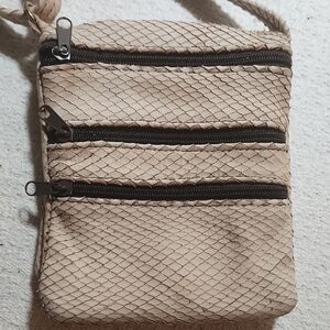 Beige Textured Crossbody Bag